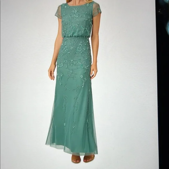 Adrianna Papell | Dresses | Adrianna Papell Elegant Green Embroidered Dress  | Poshmark